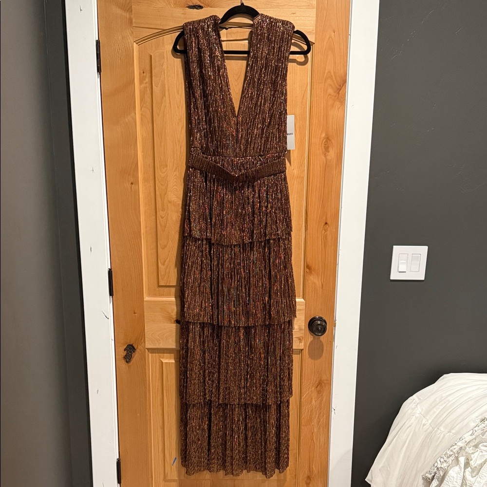 Sabina Musayev Shimmering Brown Maxi Dress